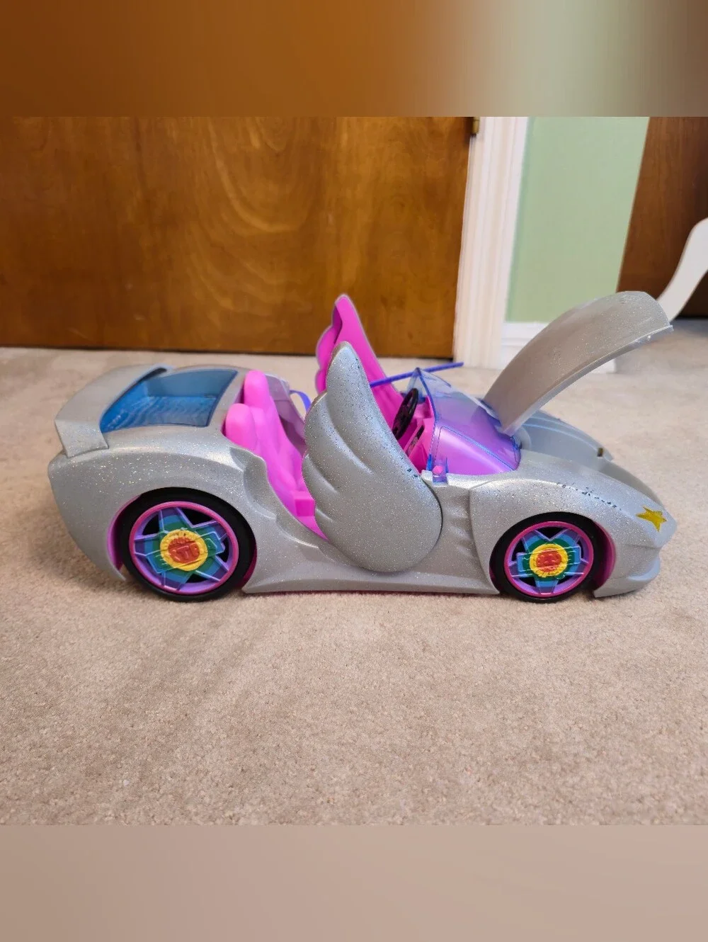Barbie Extra Silver Sparkle Car w Pool Trunk Winged Doors Convertible Mattel